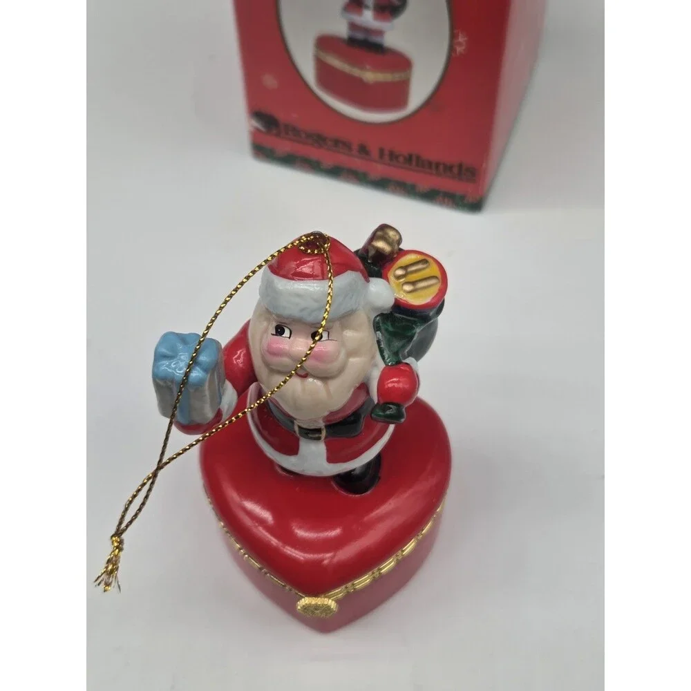 Rodgers And Holland Jeweler Porcelain Ring Box Ornament Santa Claus